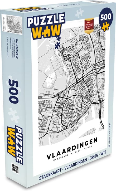 Puzzel Stadskaart - Vlaardingen - Grijs - Wit - Legpuzzel - Puzzel 500 stukjes - Plattegrond