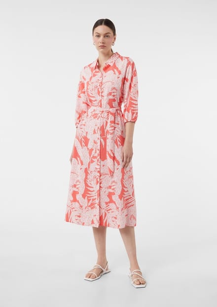 comma - female - Midi-jurk van viscose met all-overprint en 3/4-mouwen