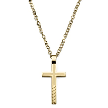 Goudkleurige Kruisketting met Kruis met Lijnenspel