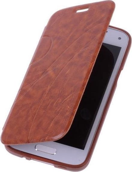 TPU Samsung Galaxy S5 Mini Booktype Lijn Motief Hoesje Bruin
