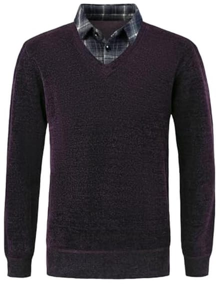 Heren 2-in-1 V-hals Chenille Trui - Casual Fleece Gevoerd Wintershirt
