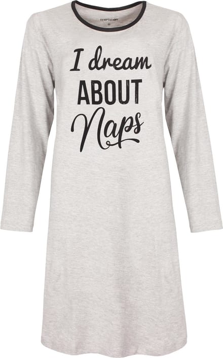 Temptation Dames Nachthemd - Bigshirt - I dream about naps Tekst - Licht Grijs - Maat M
