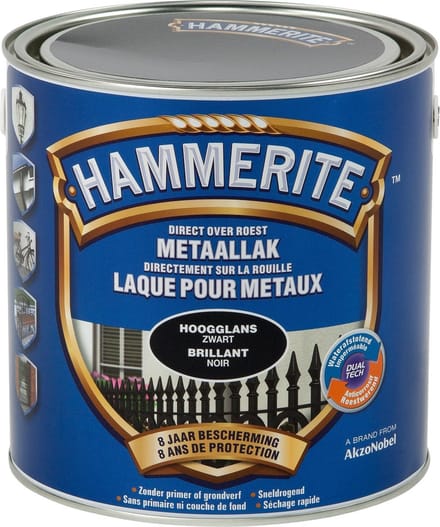 Hammerite Metaallak Hoogglans - Zwart - 2,5 l - 10 m²/l - Afwerkingslaag