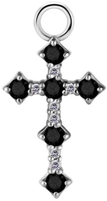 Crazy Needles - Charms - Zilveren Kruis - Zwarte Zirconia's