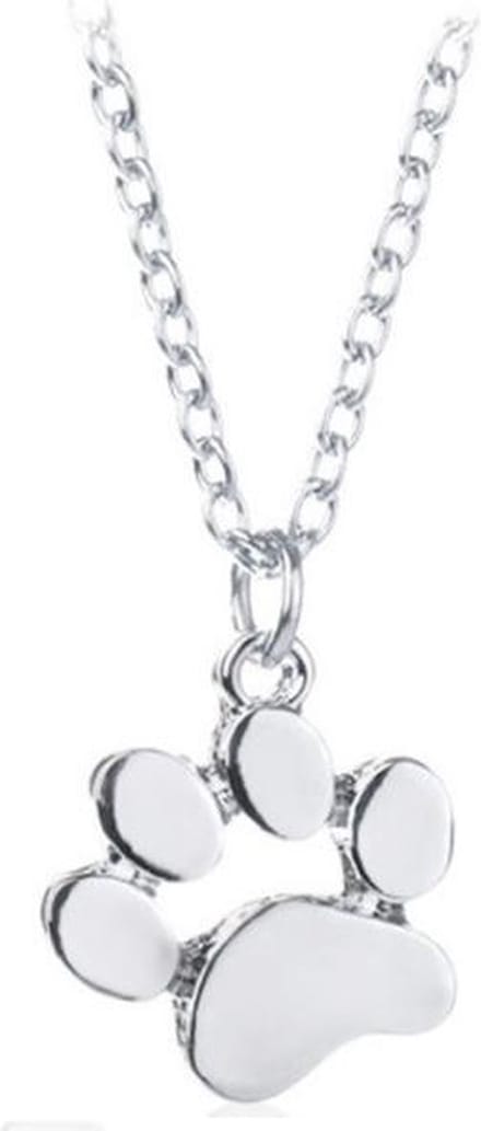 Korte ketting - kleur zilver - pootafdruk hond - 45 cm + 7 cm verstelbaar
