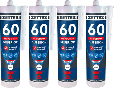 Zettex MS 60 Polymeerkit Superior - Montagekit – Lijmkit – Afdichtkit - Binnen & Buiten - 4x 290ml – Wit