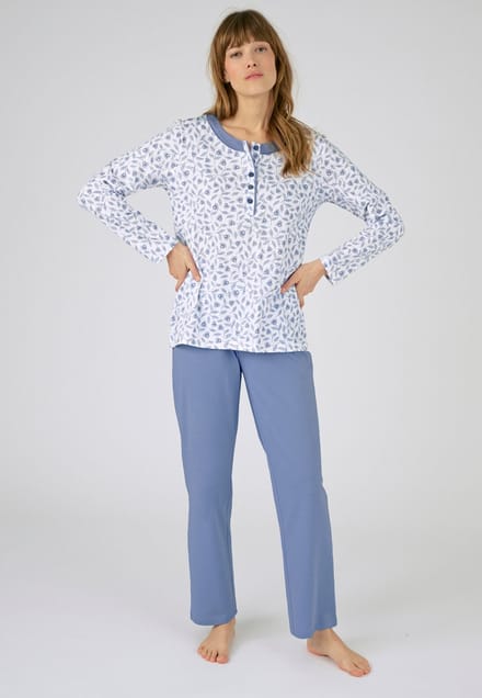 Damart - Pyjama van puur gekamd jerseykatoen - Dames - Blauw - 38-40 (S)