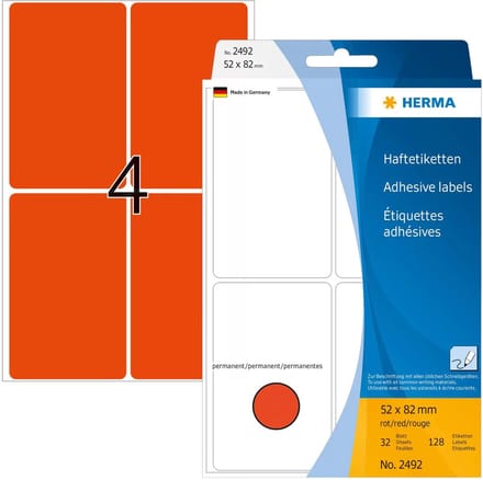 Herma etiketten stickers - rood - 52 x 82 mm - 256x stickers - permanent hechtend