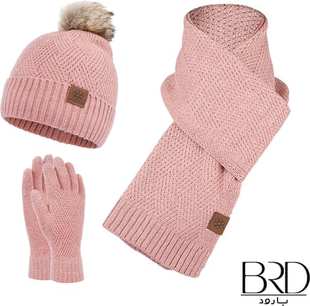 BRD® Winterset met Wol Roze - Muts met Pompon Sjaal Handschoenen - Dames