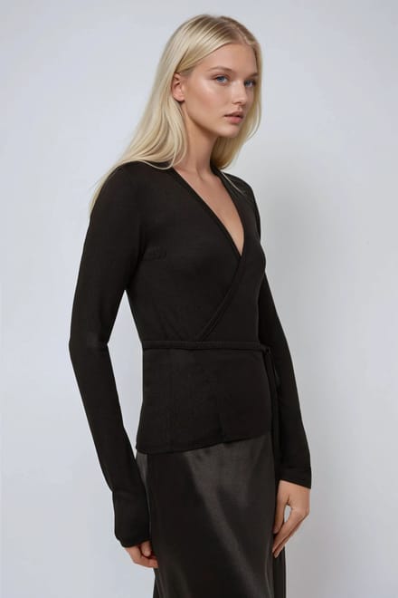 Zachte Touch Gebreide V-hals Lange Mouw Viscose Blouse