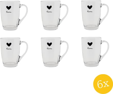 Clayre & Eef Theeglas set van 6 stuks 300 ml Glas Hart Love Theemok