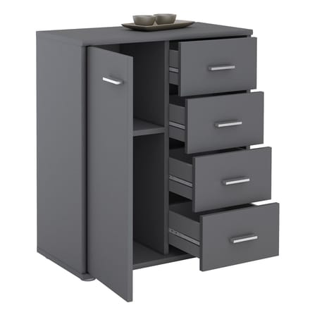Commode TIRANO met 1 deur en 4 lades - grijs