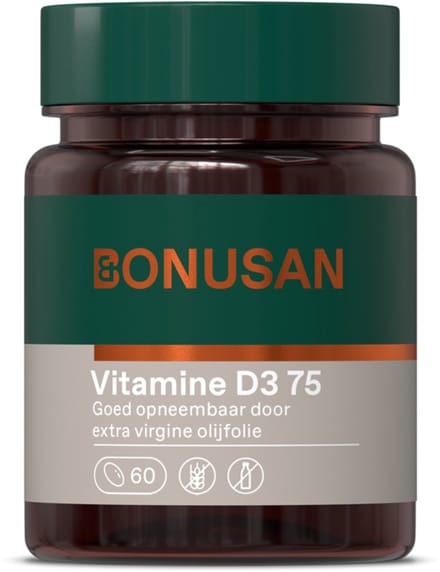 BONUSAN Vitamine D3 75 – 60 Softgels – 75 mcg vitamine D3 – In extra vierge olijfolie
