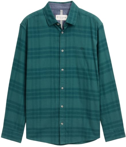 Tom Tailor - Regular fit overhemd met geborduurd logo - Maat XL - green tonal check