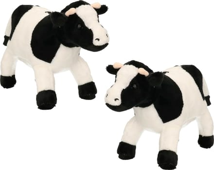 Cornelissen Pluche knuffel dier Koe - Set van 2x stuks - zwart/wit - 23 cm - Boerderij dieren