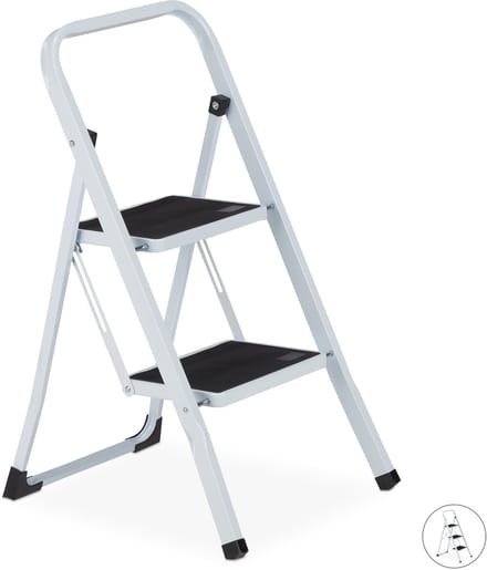 Relaxdays huishoudtrap - keukentrap - inklapbaar - ladder - metaal - trapladder - 2 tredes