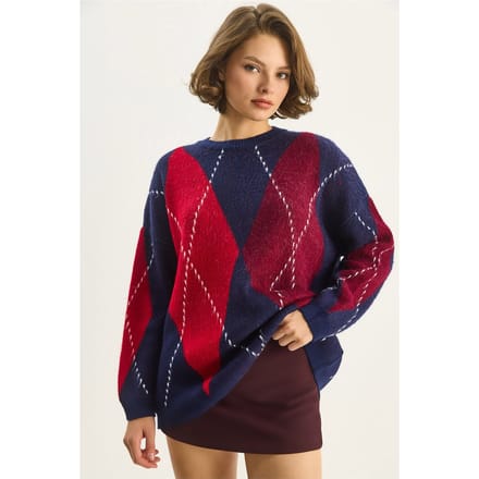 Oversized Sweater met Diamantprint