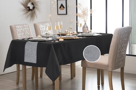 Feest tafelkleed met glitter tafelloper op rol - zwart/zilver - 10 meter