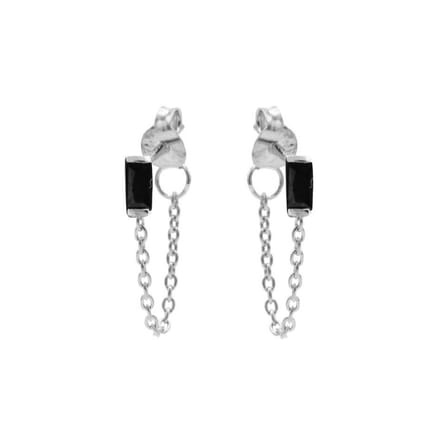Karma Chain Oorbel Black Zirconia Single Square Zilver Plated M3132