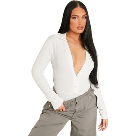Missy Empire Dames/Dames geribbelde body met lange mouwen (Crème)