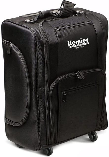 Portable Cosmetic Organizer - Soft Silk Nylon Rolling Makeup Case with Pouches - Black visagie trolley