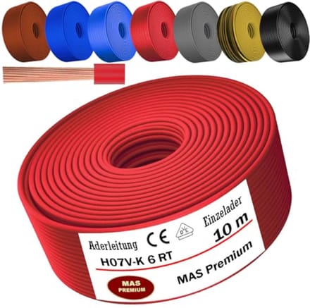 Flexibele Aderkabel H07 V-K 6 mm², 5 tot 100 m in verschillende kleuren
