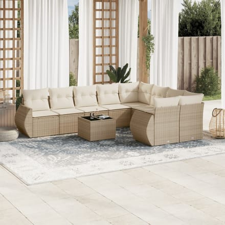 vidaXL - 10-delige - Loungeset - met - kussens - poly - rattan - beige
