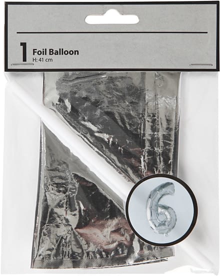 Folieballon , 6, H: 41 cm, zilver, 1 stuk