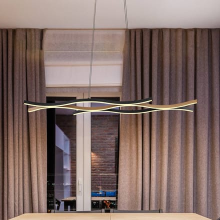 Globo LED hanglamp Geronimo, lengte 108 cm, zwart/houtlook