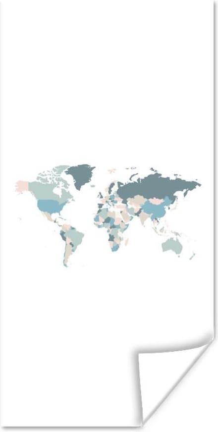 Poster Wereldkaart - Pastel - Landen - 60x120 cm