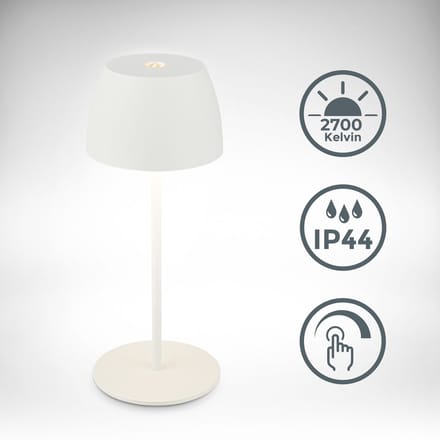 B.K.Licht - Oplaadbare mini Tafellamp - met USB-C - draadloos - dimbaar - buitenlamp - 8x20 cm - wit