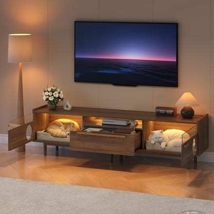 TV-meubel - 180x40x50cm - Walnoot met LED & glas