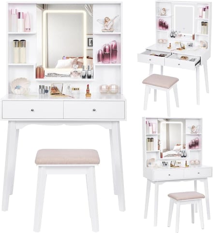 Make-uptafel met Verlichting en Spiegel - Elegant en Functioneel voor Makeup en Schoonheid