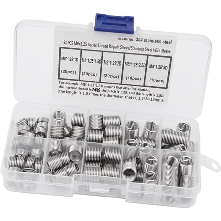80 PCS M8*1.25 Acier Inoxydable Inserts Filetés Hélicoïdaux en Fil Spire