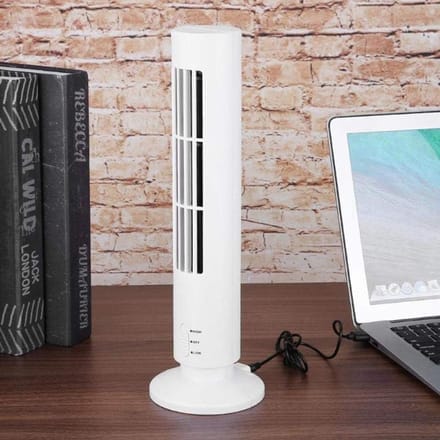 Bladloze Torenventilator - Draagbare USB Desktop Ventilator - 2 Snelheden - Oscillerende Luchtkoeler - Mini Ventilator voor Thuis en Kantoor - Wit
