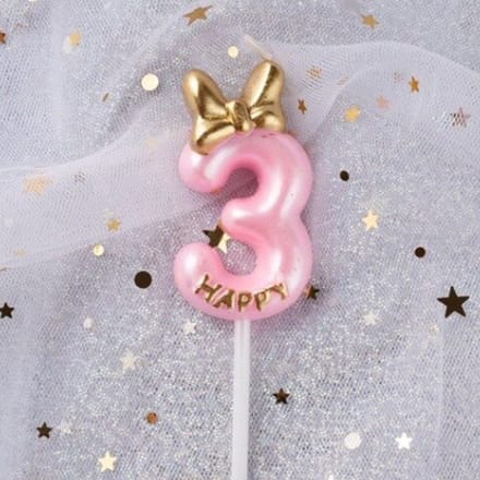 DW4Trading Verjaardagskaars 3 Happy Roze - Cijferkaars - Taartversiering