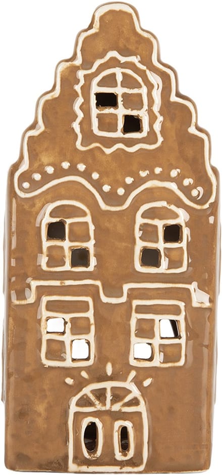 Clayre & Eef Waxinelichthouder Huis 8x7x16 cm Bruin Keramiek