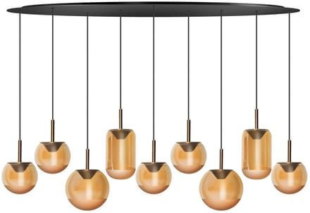 ETH Yvonne hanglamp 9 Lichts dimbaar 6.5w 165x40 Zwart 9x Amber glas