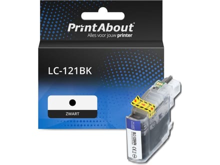 PrintAbout huismerk Inktcartridge LC-121BK Zwart Geschikt voor Brother