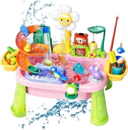 Watertafel - Speeltafel Buiten - Sensorisch Spelen - Stromend Water - 45 x 15 x 335 cm - Roze