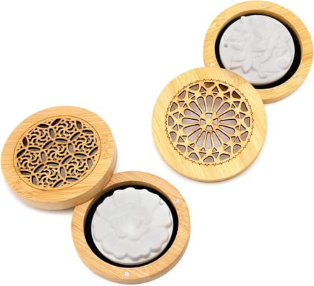 Set van 2 Houten Aroma Diffusers met Magnetische Sluiting en Geurstenen voor Thuis, Kantoor en Auto