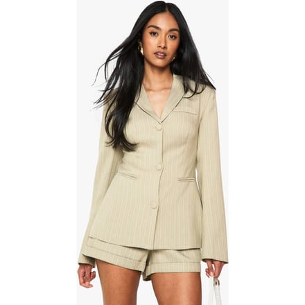 boohoo Dames Pinstripe Button Detail Tailored Blazer | Taupe | Maat: 6