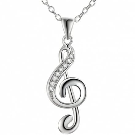Zilver- muzieksleutel ketting- Strass - Charme Bijoux
