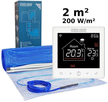 Elektrische vloerverwarmingsset 2 m², 200 W/m² + SN-10 Wi-Fi programmeerbare thermostaat