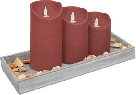 Dienblad met steentjes en 3x stuks LED kaarsen - roze - 14 x 40 cm