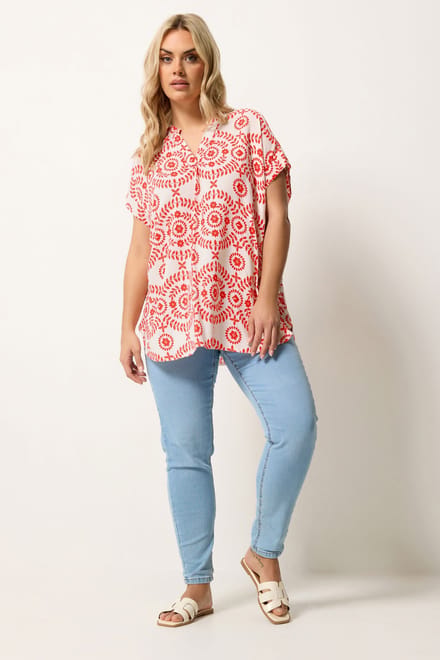 Yours Rode Blouse Met Bloemenprint En Plooien Size 42