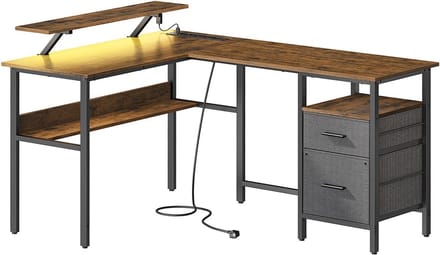 L-vormig bureau - Hoekbureau - Executive tafel - Vintage bruine afwerking - 120 cm x 100 cm x 75 cm