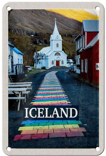 Blechschild Reise 12x18cm Iceland Iselstaat Kirche Dekoration
