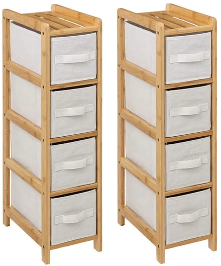 4Five Opbergkast met 4 polyester manden - 2x - 4 lagen - bamboe - beige - 19 x 33 x 78 cm