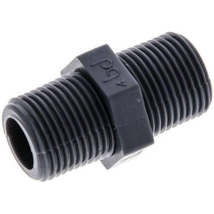 Dubbele Nippel G3/8'' Polypropyleen (PP) 10bar FDA 20mm Hex [2 Stuks]